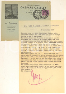Autografo originale 1957 NAPOLI Lettera Gaspare CASELLA  Acquisto di una stampa  Autografo 1