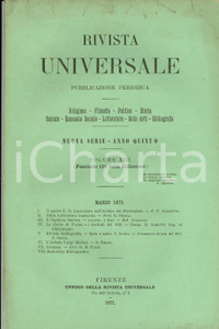 Giornale, rivista storica 1871 RIVISTA UNIVERSALE Corte di TORINO e trattati 1815 *Rivista Anno V nÂ° 101 1