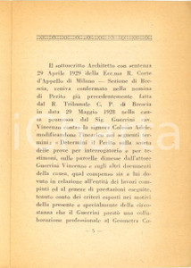 1930 BRESCIA Angelo ALBERTINI Relazione peritale nella causa GUERRINI-COLOSIO Pubblicazione d'epoca, contenente la relazione peritale dell'architetto nella causa tra due cittadini di Bagnolo Mella. GOOD/buono  Formato: 16x24 cm originale e autentica 1