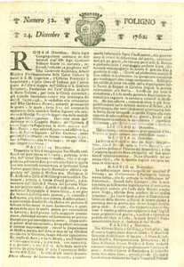 Giornale, rivista storica 1762 GIORNALE DI FOLIGNO n. 52 Equipaggio di nave ottomana in quarantena 1