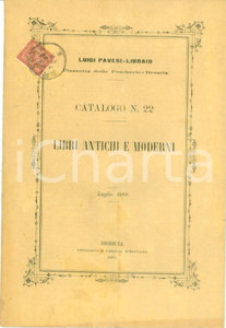 Libro, pubblicazione d epoca 1889 BRESCIA Luigi PAVESI Libraio Catalogo libri antichi e moderni n. 22 1