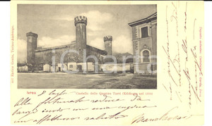 Cartolina originale da collezione 1900 IVREA (TO) Veduta con il castello delle Quattro Torri *Cartolina FP VG 1