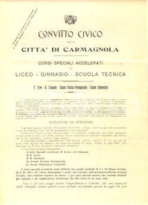 Documento originale, autentico 1900 ca CARMAGNOLA TO Il Convitto Civico insegna con esempio, non con violenza 1