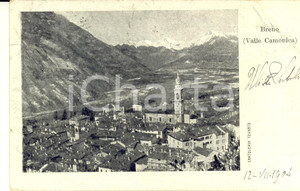 Autografo originale 1904 BRENO BS Veduta del paese Cartolina Ulisse SERTOLI autografa FP VG 1