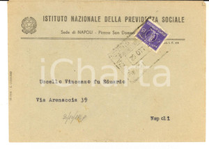 Cartolina originale da collezione 1949 INPS NAPOLI STORIA POSTALE  Busta affrancata L. 15 recapito autorizzato 1