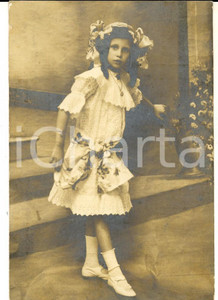 Fotografia d epoca originale 1909 MONTEVIDEO URUGUAY Ritratto bambina in costume primaverile Foto BLANCO 1