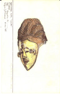 Stampa, bozzetto originale 1980 ca ARTE AFRICANA Maschera della NIGERIA IBO Bozzetto china disegnato a mano 1