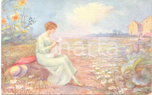 Cartolina originale da collezione 1918 STORIA DELL'ARTE Pacifico SIDOLI La lettrice nei campi *Cartolina FP VG 1