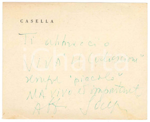 Autografo originale 1950 ca NAPOLI Libraio Gaspare CASELLA  Viva il Calascione  Autografo 1
