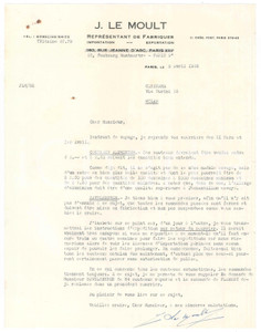 Documento originale, autentico 1956 PARIS  J. LE MOULT ReprÃ©sentant de Fabriques  Lettera commerciale 1