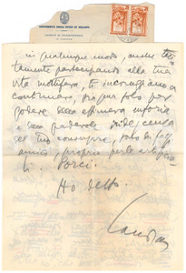 Autografo originale 1952 MILANO Lettera Aurelio CANDIAN  SobrietÃ  per la salute  Autografo 1