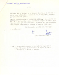 Autografo originale 1976 ROMA Lettera Vinicio VANELLI per assunzione di un giovane  Autografo 1