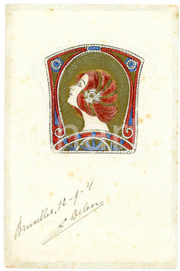 1904 ART NOUVEAU Head of a lady - Mosaic - Illustrated embossed postcard  Cartolina postale d'epoca, illustrata, a rilievo, viaggiata.CONDIZIONI: G (minime fioriture)FORMATO: FP    originale e autentica 1