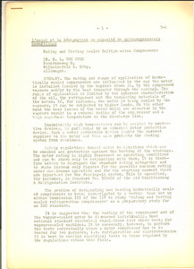 Materiale pubblicitario d’epoca 1960 ca H. L. VON CUBE Rating and testing sealed refrigeration compressors 1