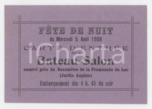 1908 FRANCE Fete de nuit - Carte d'nentrÃ©e sur le Bateau Salon 9x6 cm Tessera  d'epoca.  FAIR/discreto Lievi smussature agli angoli Formato: 9x6 cm originale e autentica 1
