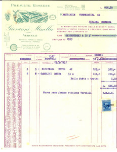 Documento originale, autentico 1934 VERCELLI Premiate Riserie Giovanni MINELLA   Fattura per camolini 1