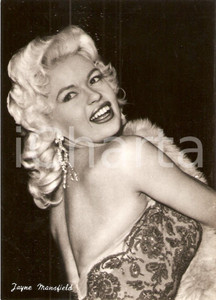 Cartolina originale da collezione 1960 ca CINEMA Actress Jayne MANSFIELD wears a fur coat Cartolina FG NV 1