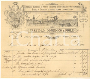 Documento originale, autentico 1911 FRESONARA AL Ditta Domenico FASCIOLO  Aratri in ferro e ghisa Fattura 1