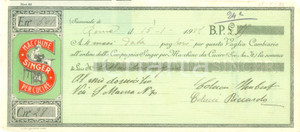 Documento originale, autentico 1927 ROMA Macchine per cucire SINGER *Cambiale pubblicitaria intestata 1