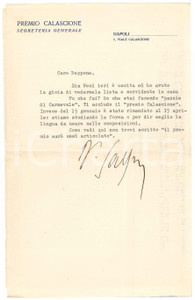 Autografo originale 1953 NAPOLI Premio CALASCIONE  Regolamento Autografo Gaspare CASELLA 1