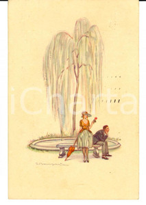 Cartolina originale da collezione 1923 GENOVA Innamorati alla fontana Cartolina ill. Luigi BOMPARD FP VG 1