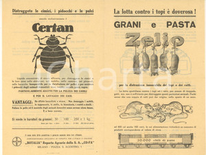 Materiale pubblicitario d’epoca 1940 ca MILANO Topicida ZELIO e insetticida CERTAN  Grani e pasta Pieghevole 1