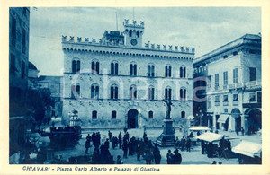 Cartolina originale da collezione 1932 CHIAVARI GE Piazza CARLO ALBERTO e il Palazzo di Giustizia Animata FP VG 1