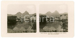 1910 ca FLUELEN (SUISSE) La Muotta et les Mythen (Lac 4 Cantons) Stereoview  Fotografia stereoscopica d'epoca.CONDIZIONI: G     originale e autentica 1