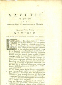 Documento originale, autentico 1768 TORINO Francesco MARIANI notatio Tommaso SALCHI lite per possesso di campo 1