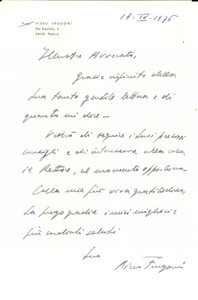 Autografo originale 1976 PADOVA Prof. Piero FRUGONI promette aiuto presso il rettore  Autografo 1