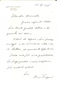 Autografo originale 1976 PADOVA Prof. Piero FRUGONI promette aiuto presso il rettore  Autografo 1