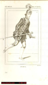 Stampa, bozzetto originale 1852 REGNE DE NAPOLEON Costume franÃ§ais  Coureur Gravure CAMUS 1