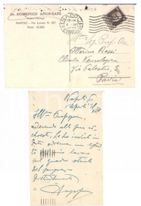 Autografo originale 1935 NAPOLI Chirurgo Domenico ANGRISANI al prof. Ottorino ROSSI *Autografo 1