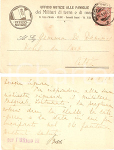 Documento originale, autentico 1918 MILANO WW1 Notizie Gemma DE DANINOS sergente Pasquale FORTUNATO Cartolina 1