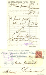 Cartolina originale da collezione 1908 CASALE MONFERRATO (AL) Casa Agricola FRATELLI OTTAVI *Cartolina intestata 1