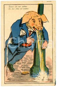1941 HUMOUR Drunken pig vomits on the street ILLUSTRATED Postcard FP NV  Cartolina postale d'epoca, non viaggiata. FAIR/discreto Lievi smussature agli angoli, macchia di inchiostro al margine destro Formato: FP originale e autentica 1