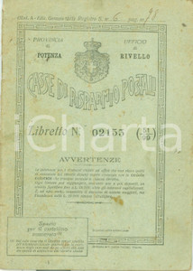 Documento originale, autentico 1919 RIVELLO CS Casse di Risparmio Postali Tommaso VITA Libretto fruttifero 1