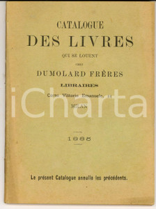 Libro, pubblicazione d'epoca 1855 MILANO Catalogue des livres qui se louent chez DUMOLARD Frères libraires 1