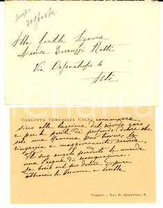 Autografo originale 1930 ca TORINO Biglietto da visita di Carlotta CORNAGLIA CALVI *Autografo 1