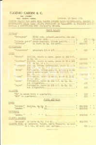Documento originale, autentico 1951 LIVORNO Ditta Eugenio CARDINI  Listino reso baccalà, stoccafisso e sarde 1