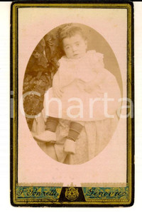 Fotografia d epoca originale 1880 ca GENOVA Ritratto di bambina in abito bianco Foto Federico PONZETTI CDV 1