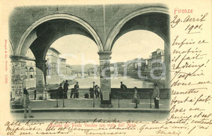 Cartolina originale da collezione 1901 FIRENZE Arcate del PONTE VECCHIO con vista sull'ARNO *Cartolina ANIMATA VG 1