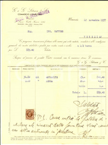 Documento originale, autentico 1937 VENEZIA G. & G. SITRAN & C. Fattura intestata per legna e antracite 1