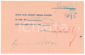 Autografo originale 1938 CICLISMO MILANO Ricevuta Pierino FAVALLI  Ingaggio riunione AUTOGRAFO 1