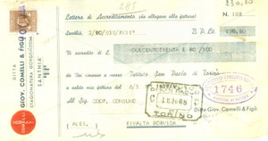 Documento originale, autentico 1939 SANTHIA  VC Ditta Giovanni COMELLI Stagionatura gorgonzola Accredito 1