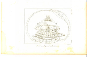 Stampa, bozzetto originale 1845 Cesare CANTU  I tre mondi portati dalla tartaruga Stampa Storia Universale 1