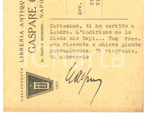 Autografo originale 1950 ca NAPOLI Cartolina libraio antiquario Gaspare CASELLA  Autografo 1