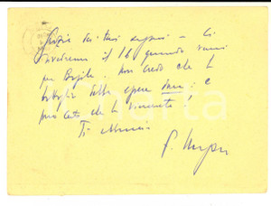 Autografo originale 1951 ROMA Cartolina ringraziamento avv. Filippo UNGARO a un collega  AUTOGRAFO 1