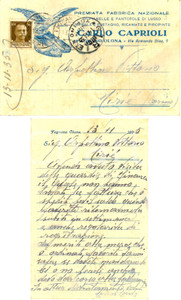 Cartolina originale da collezione 1935 FAGNANO OLONA VA Fabbrica Carlo CAPRIOLI richiesta fatture Autografo FP 1