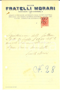 Manoscritto, lettera originale 1929 MANTOVA Ditta FRATELLI MORARI Impianti di precisione Lettera intestata 1